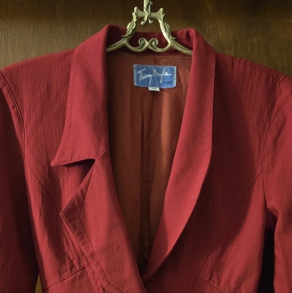 Vintage Thierry Mugler Red Wool Hourglass Blazer Jacket - Picture 2 of 16